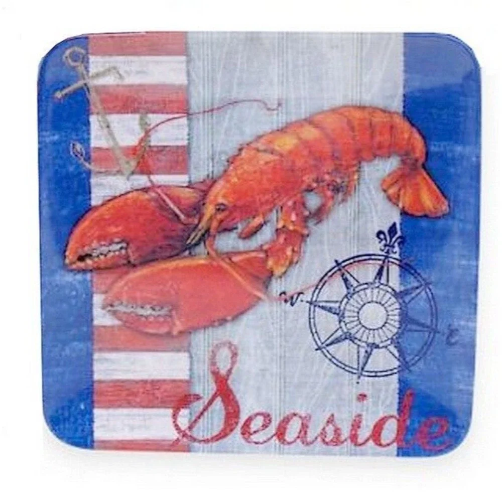 Lobster Melamine Dinner Plates Square 10.5 Beach Summer House Clam Bake Set of 4